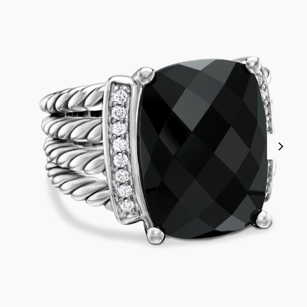 David Yurman Black and Silver Cable Ring with Onyx